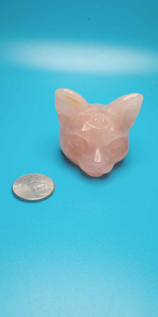 Rose Quartz Third Eye Cat Head